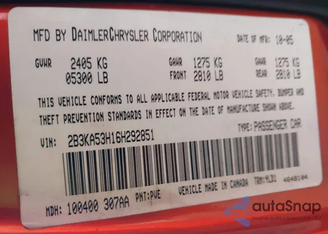 2006 Dodge Charger Rt from USA, damaged, VIN 2B3KA53H16H292851